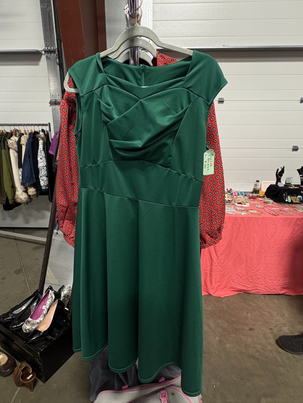 Emerald Green Retro Pinup Swing Dress Draped Sweetheart Neckline